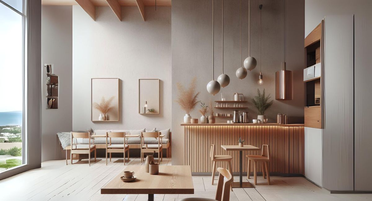 Minimalism and Wood Accents for a Stylish Cafe