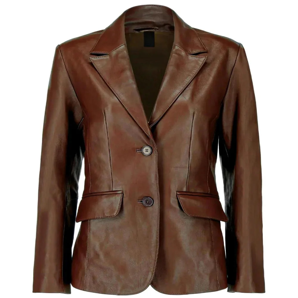 Brown-Leather-Blazer-Womens-Front