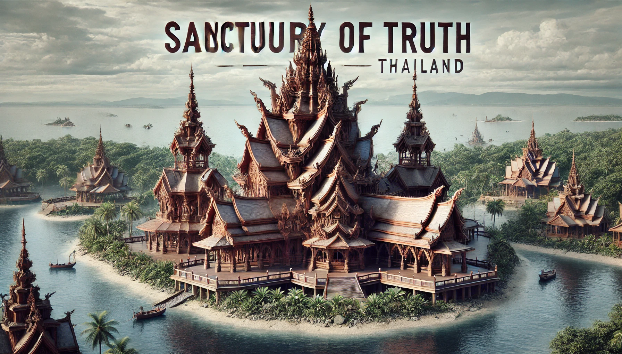 compressed_DALL·E 2025-01-20 11.22.40 - A highly detailed and realistic depiction of the Sanctuary of Truth in Thailand, featuring its intricate wooden architecture and carvings, positioned  (1)