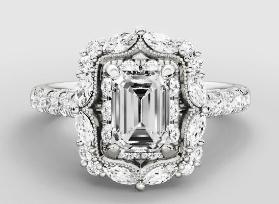 Buy Majeste Halo Lab Grown Emerald Cut Diamond Ring with Diamond Chemistry